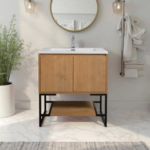 Allen 30'' Freestanding Single Vanity with Solid Surface Basin, T.Oak TONA Bathroom Furniture
