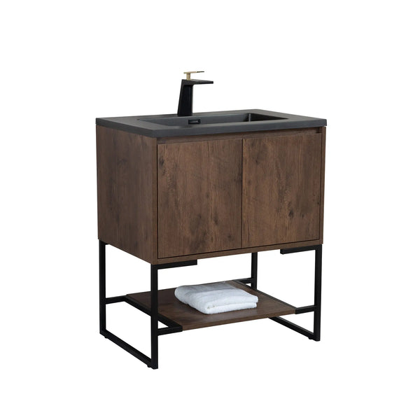 Allen 30'' Freestanding Single Vanity with Solid Surface Basin, Rose Wood TONA Bathroom Furniture