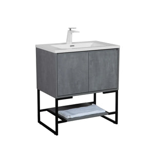 Allen 30'' Freestanding Single Vanity with Solid Surface Basin, Cement Grey TONA Bathroom Furniture