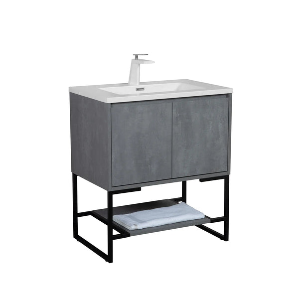 Allen 30'' Freestanding Single Vanity with Solid Surface Basin, Cement Grey TONA Bathroom Furniture