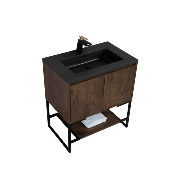 Allen 30'' Freestanding Single Vanity with Solid Surface Basin, Rose Wood TONA Bathroom Furniture