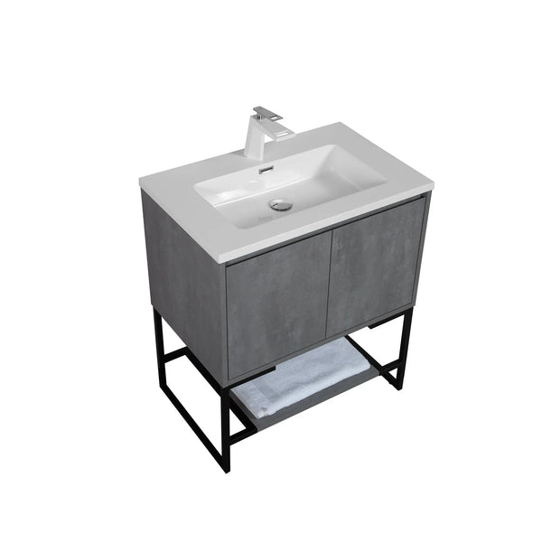 Allen 30'' Freestanding Single Vanity with Solid Surface Basin, Cement Grey TONA Bathroom Furniture