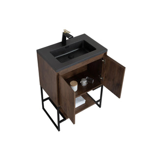 Allen 30'' Freestanding Single Vanity with Solid Surface Basin, Rose Wood TONA Bathroom Furniture