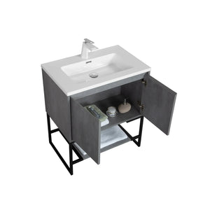 Allen 30'' Freestanding Single Vanity with Solid Surface Basin, Cement Grey TONA Bathroom Furniture