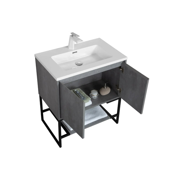 Allen 30'' Freestanding Single Vanity with Solid Surface Basin, Cement Grey TONA Bathroom Furniture