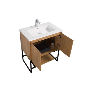 Allen 30'' Freestanding Single Vanity with Solid Surface Basin, T.Oak TONA Bathroom Furniture