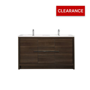 Allier 60'' G.oak Freestanding Vanity with Double White Glossy Sink TONA Bathroom Furniture