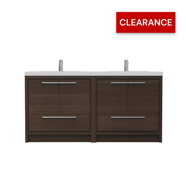 Allier 72'' G.oak Freestanding Vanity with Double White Glossy Sink TONA Bathroom Furniture