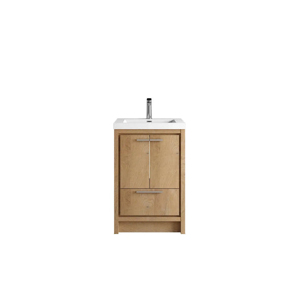 Allier 24'' Nature oak Freestanding Vanity with Gloss White Resin Stone Single Sink TONA Bathroom Furniture