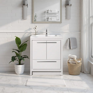 Allier 24'' White Freestanding Vanity with Single White Glossy Sink TONA Bathroom Furniture