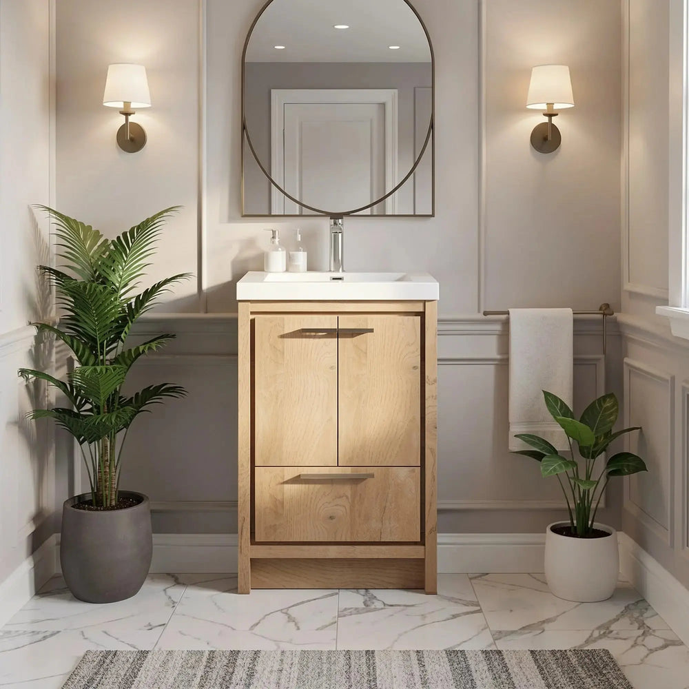 Allier 24'' Nature oak Freestanding Vanity with Gloss White Resin Stone Single Sink TONA Bathroom Furniture