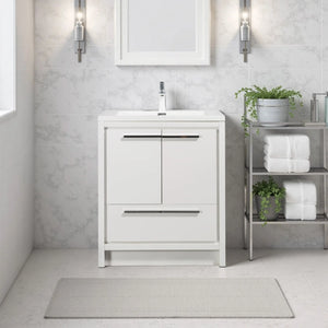 Allier 30'' White Freestanding Vanity with Single White Glossy Sink TONA Bathroom Furniture