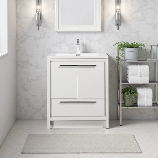 Allier 30'' White Freestanding Vanity with Single White Glossy Sink TONA Bathroom Furniture