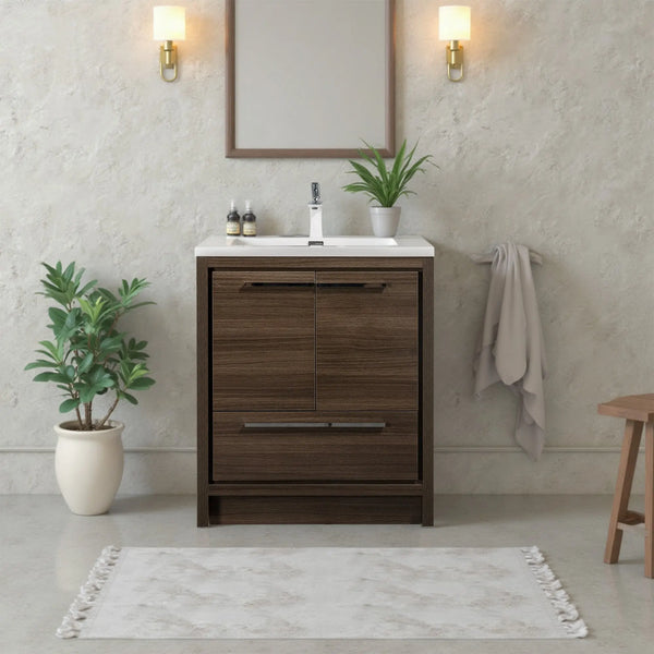 Allier 30'' G.oak Freestanding Vanity with Single White Glossy Sink TONA Bathroom Furniture
