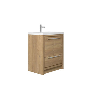 Allier 30'' Nature oak Freestanding Vanity with Gloss White Resin Stone Single Sink TONA Bathroom Furniture
