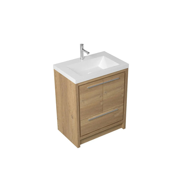 Allier 30'' Nature oak Freestanding Vanity with Gloss White Resin Stone Single Sink TONA Bathroom Furniture