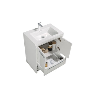 Allier 30'' White Freestanding Vanity with Single White Glossy Sink TONA Bathroom Furniture