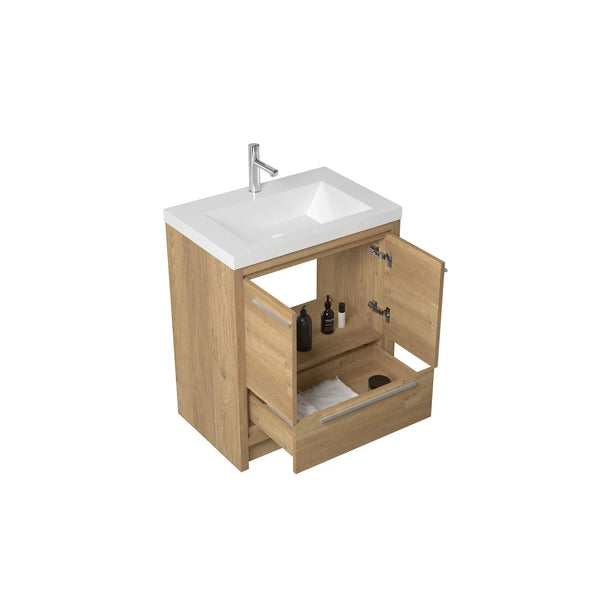 Allier 30'' Nature oak Freestanding Vanity with Gloss White Resin Stone Single Sink TONA Bathroom Furniture