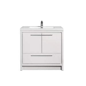 Allier 36'' White Freestanding Vanity with Single White Glossy Sink TONA Bathroom Furniture