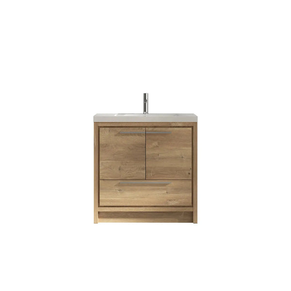 Allier 36'' Nature oak Freestanding Vanity with Gloss White Resin Stone Single Sink TONA Bathroom Furniture