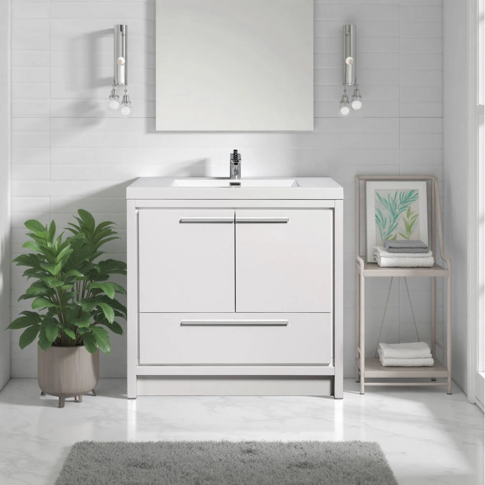 Allier 36'' White Freestanding Vanity with Single White Glossy Sink TONA Bathroom Furniture