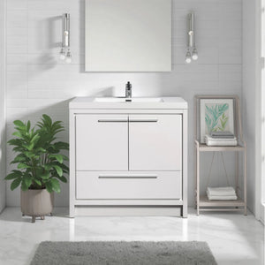 Allier 36'' White Freestanding Vanity with Single White Glossy Sink TONA Bathroom Furniture