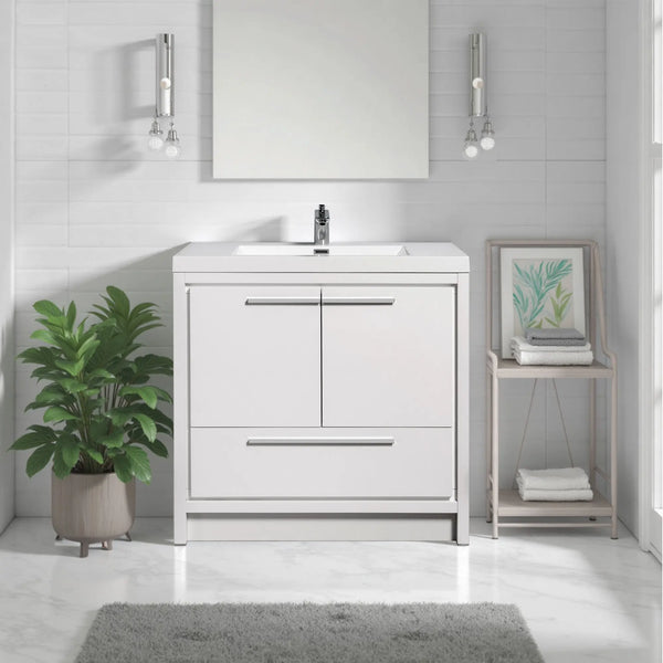 Allier 36'' White Freestanding Vanity with Single White Glossy Sink TONA Bathroom Furniture