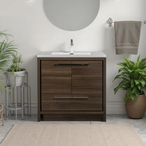 Allier 36'' G.oak Freestanding Vanity with Single White Glossy Sink TONA Bathroom Furniture