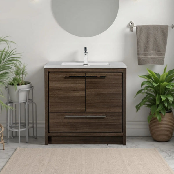 Allier 36'' G.oak Freestanding Vanity with Single White Glossy Sink TONA Bathroom Furniture