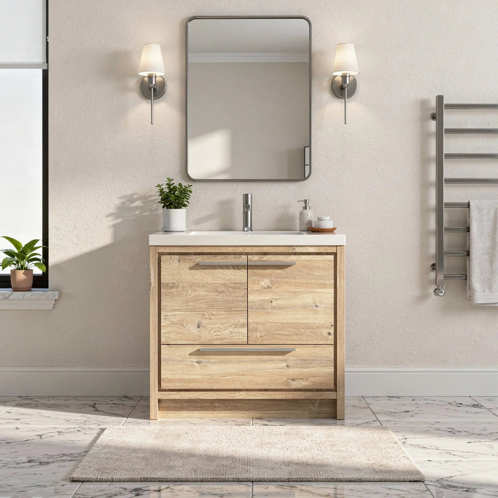 Allier 36'' Nature oak Freestanding Vanity with Gloss White Resin Stone Single Sink TONA Bathroom Furniture