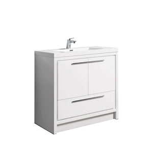 Allier 36'' White Freestanding Vanity with Single White Glossy Sink TONA Bathroom Furniture