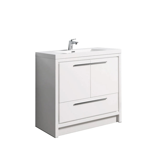 Allier 36'' White Freestanding Vanity with Single White Glossy Sink TONA Bathroom Furniture