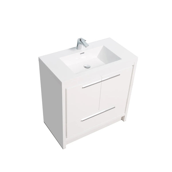 Allier 36'' White Freestanding Vanity with Single White Glossy Sink TONA Bathroom Furniture