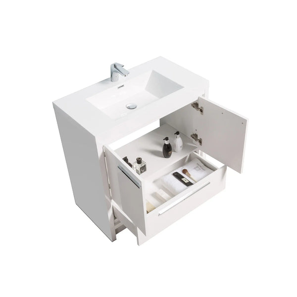Allier 36'' White Freestanding Vanity with Single White Glossy Sink TONA Bathroom Furniture