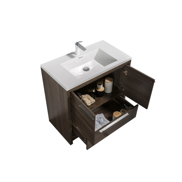 Allier 36'' G.oak Freestanding Vanity with Single White Glossy Sink TONA Bathroom Furniture