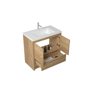Allier 36'' Nature oak Freestanding Vanity with Gloss White Resin Stone Single Sink TONA Bathroom Furniture