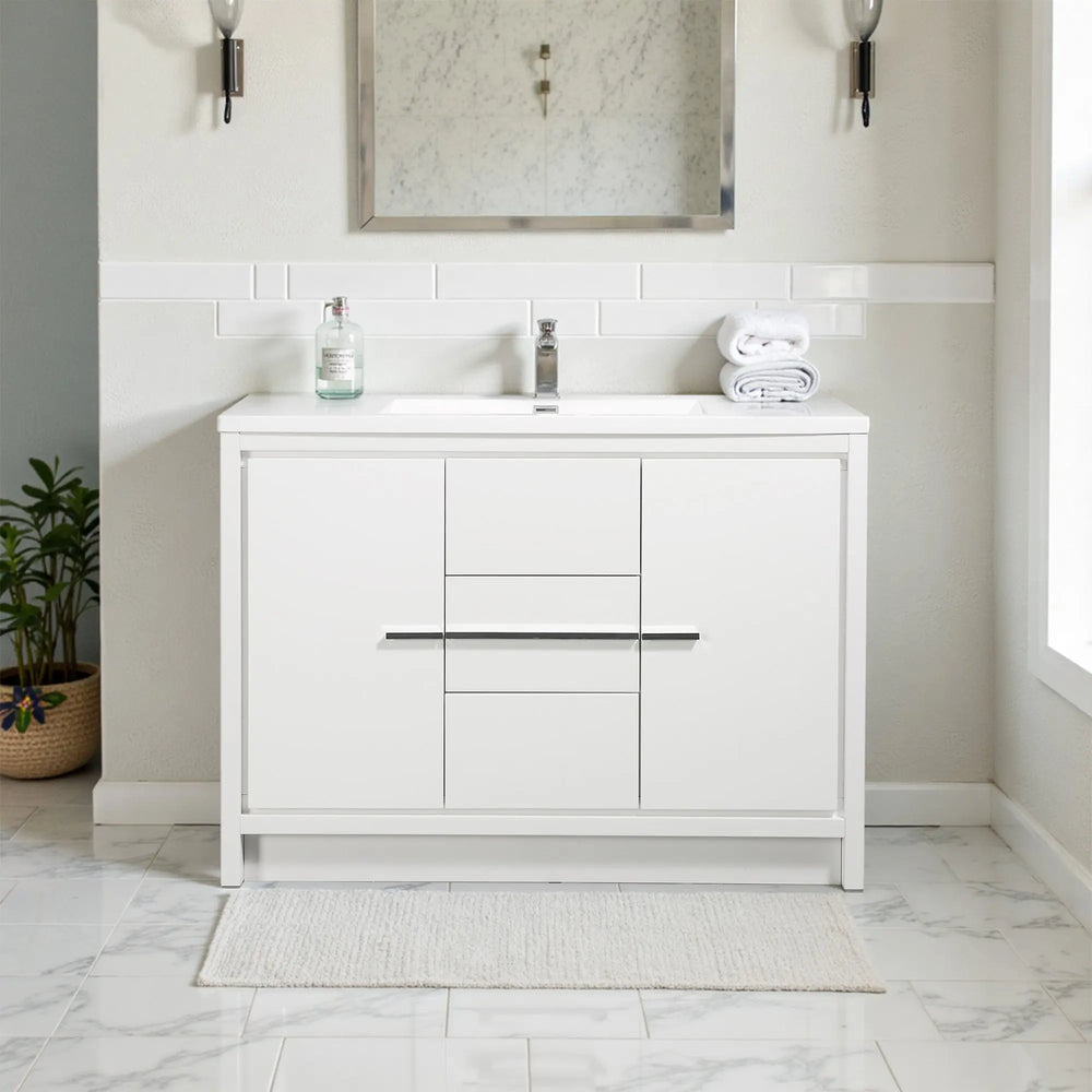 Allier 48'' White Freestanding Vanity with Single White Glossy Sink TONA Bathroom Furniture