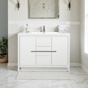 Allier 48'' White Freestanding Vanity with Single White Glossy Sink TONA Bathroom Furniture