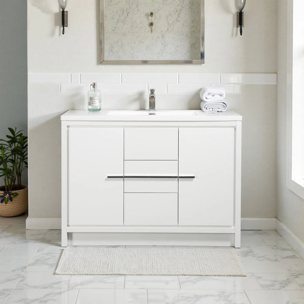 Allier 48'' White Freestanding Vanity with Single White Glossy Sink TONA Bathroom Furniture