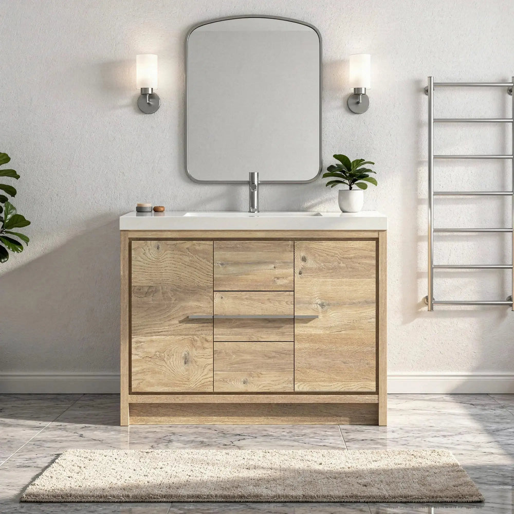 Allier 48'' Nature oak Freestanding Vanity with Gloss White Resin Stone Single Sink TONA Bathroom Furniture