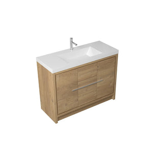 Allier 48'' Nature oak Freestanding Vanity with Gloss White Resin Stone Single Sink TONA Bathroom Furniture