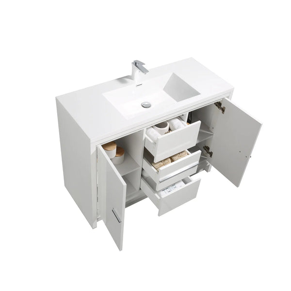 Allier 48'' White Freestanding Vanity with Single White Glossy Sink TONA Bathroom Furniture