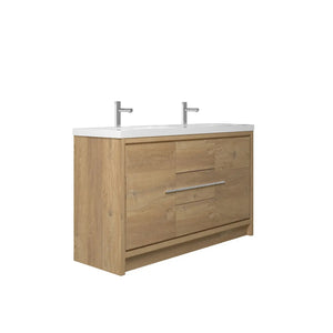 Allier 60'' Nature oak Freestanding Vanity with Gloss White Resin Stone Double Sink TONA Bathroom Furniture