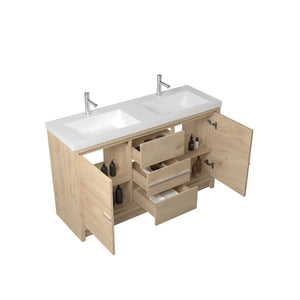 Allier 60'' Nature oak Freestanding Vanity with Gloss White Resin Stone Double Sink TONA Bathroom Furniture