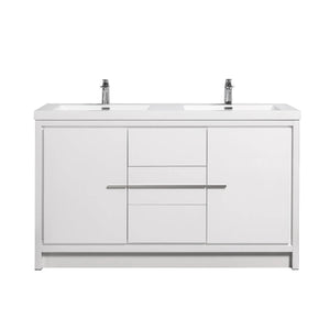 Allier 60'' White Freestanding Vanity with Double White Glossy Sink TONA Bathroom Furniture