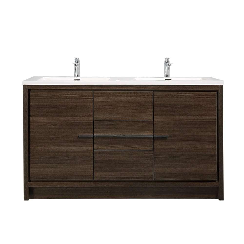 Allier 60'' G.oak Freestanding Vanity with Double White Glossy Sink TONA Bathroom Furniture