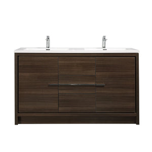 Allier 60'' G.oak Freestanding Vanity with Double White Glossy Sink TONA Bathroom Furniture