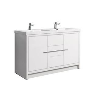 Allier 60'' White Freestanding Vanity with Double White Glossy Sink TONA Bathroom Furniture