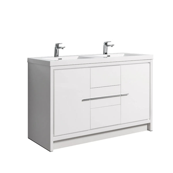 Allier 60'' White Freestanding Vanity with Double White Glossy Sink TONA Bathroom Furniture