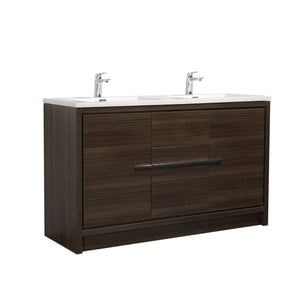 Allier 60'' G.oak Freestanding Vanity with Double White Glossy Sink TONA Bathroom Furniture